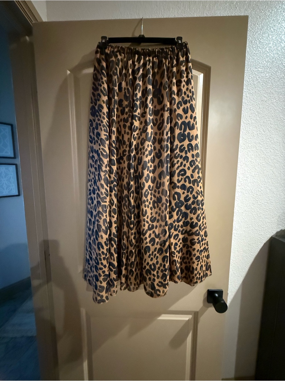 Leopard Print Midi Skirt Small Medium Pull On Elastic Waist